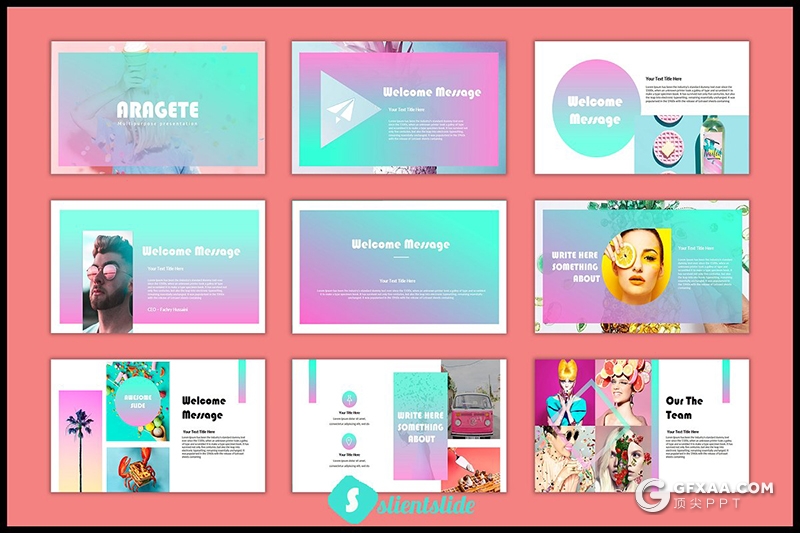 53页荧光绿紫渐变时尚流行风格PPT模板 - 顶尖PPT