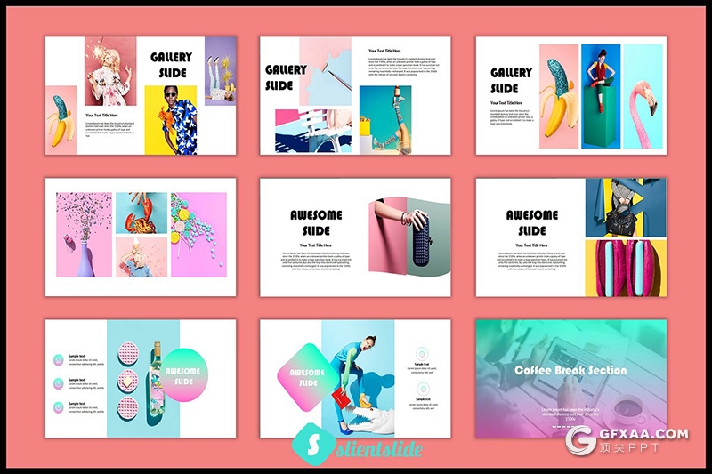 53页荧光绿紫渐变时尚流行风格PPT模板 - 顶尖PPT