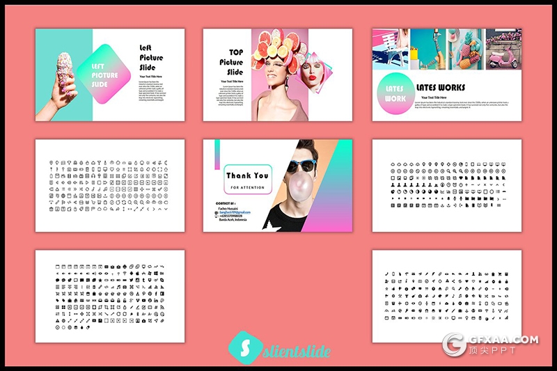 53页荧光绿紫渐变时尚流行风格PPT模板 - 顶尖PPT