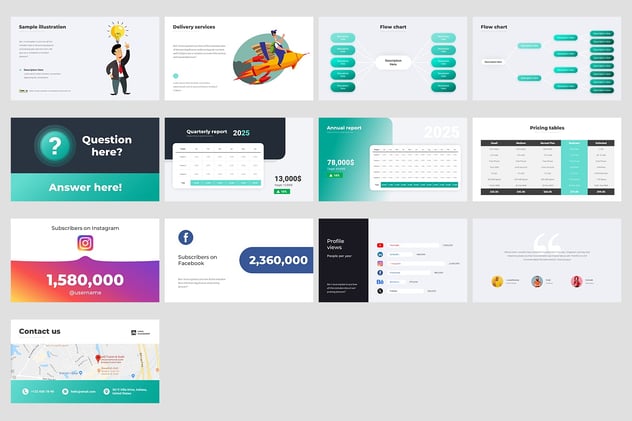 现代企业年度工作报告解决方案信息图形PPT模板 - 顶尖PPT