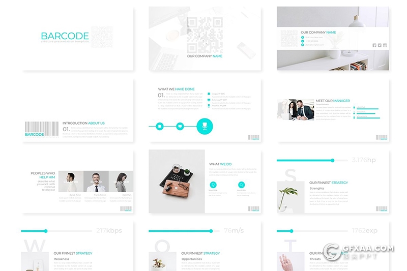 30页欧美扁平化商务汇报工作总结计划ppt模板 5种配色 - 顶尖PPT