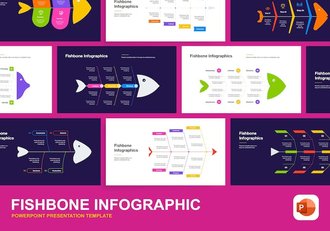 创意彩色扁平化鱼骨信息图形图表PPT模板 - 顶尖PPT