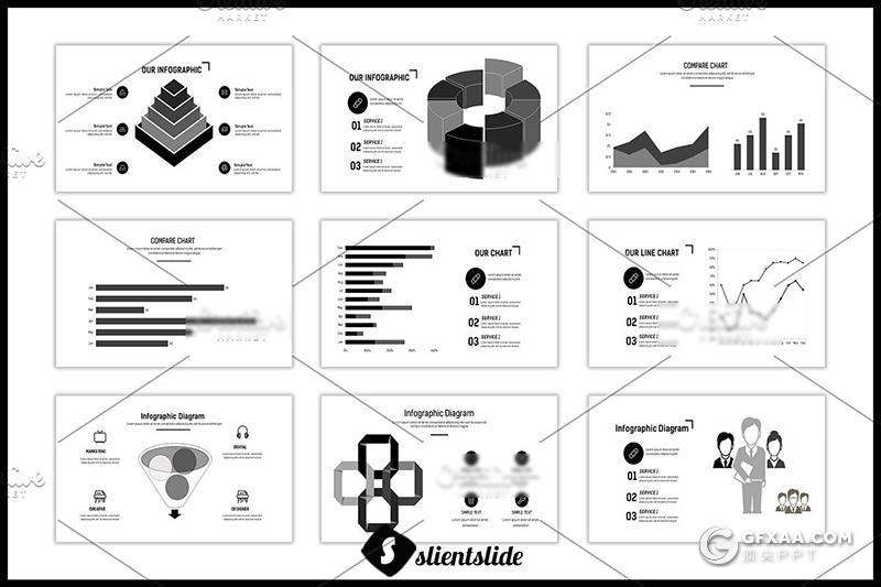 75页黑白搭配扁平化商务工作总计汇报ppt模板 - 顶尖PPT