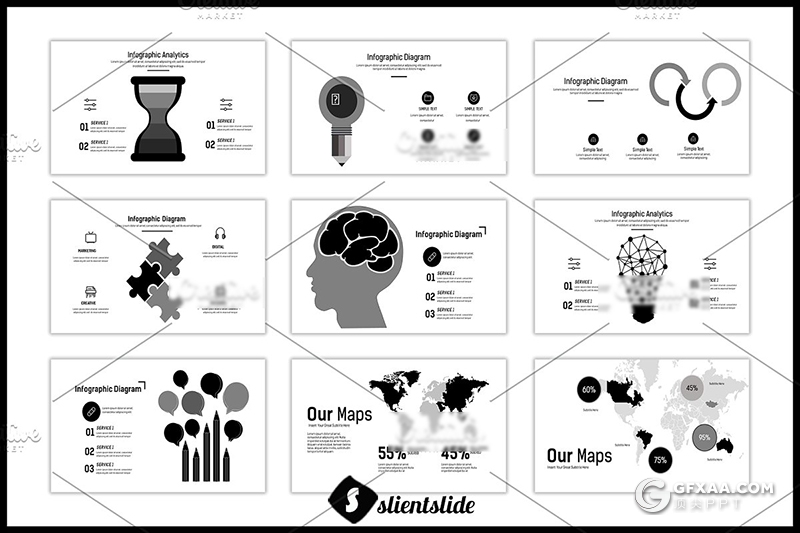 75页黑白搭配扁平化商务工作总计汇报ppt模板 - 顶尖PPT