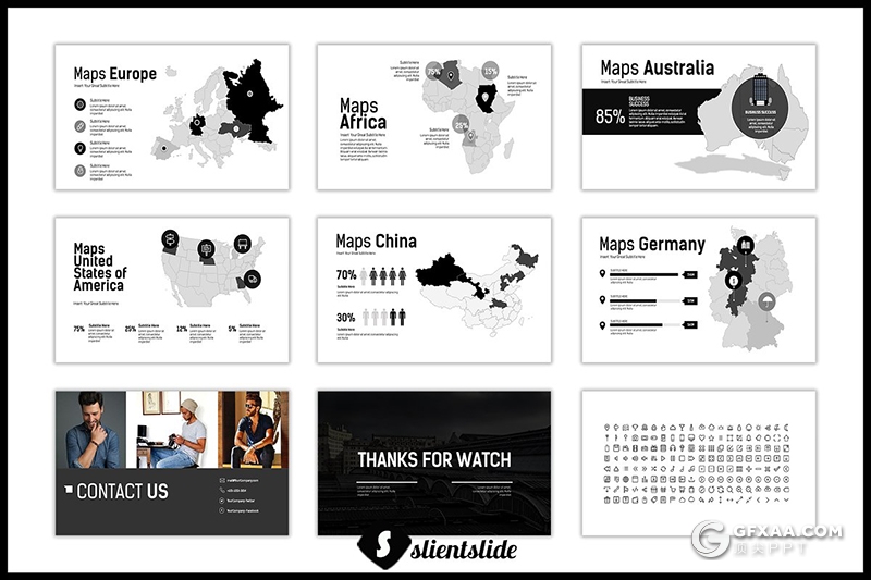 75页黑白搭配扁平化商务工作总计汇报ppt模板 - 顶尖PPT