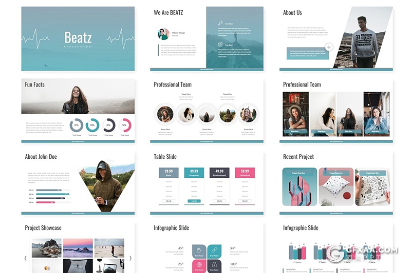 30页色彩图形设计商务工作总结Google slides模板 5种配色 - 顶尖PPT