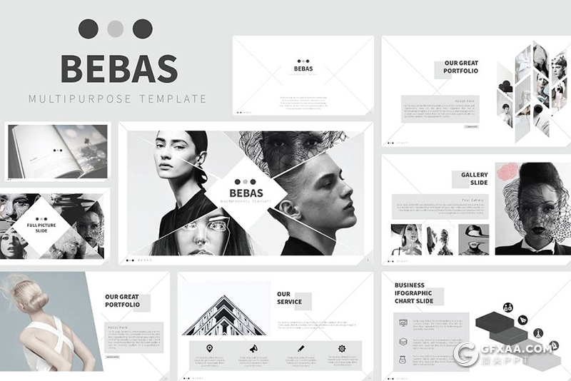 52页模特写真摄影图片展示ppt模板 - 顶尖PPT