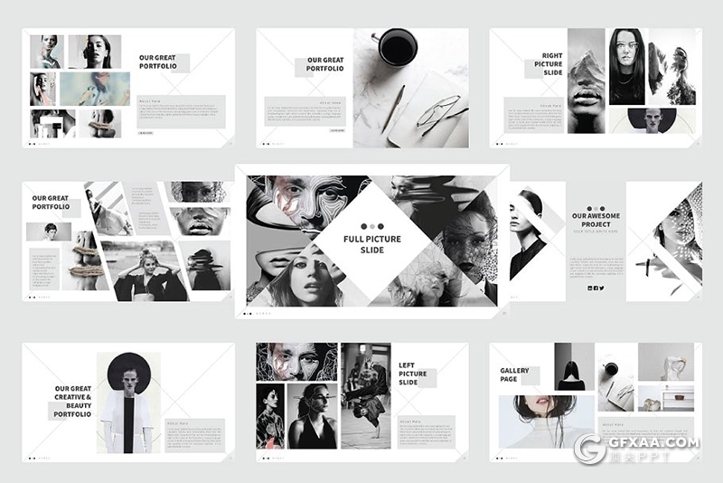 52页模特写真摄影图片展示ppt模板 - 顶尖PPT