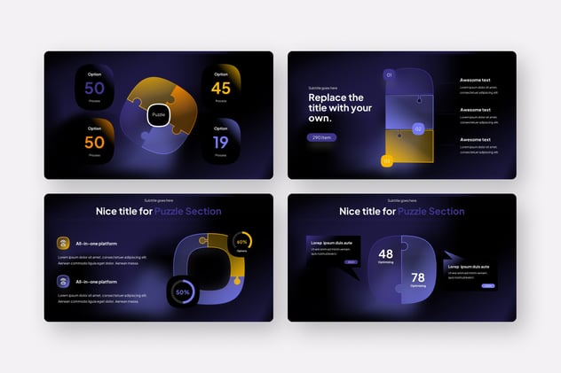 透明毛玻璃质感积木拼图图形PPT模板 - 顶尖PPT