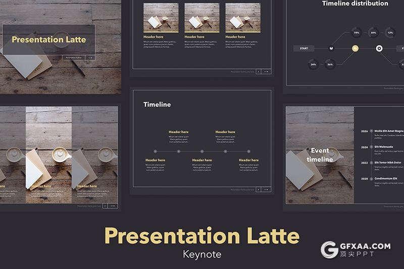 4:3尺寸20页扁平化土豪金配色工作汇报keynote模板 - 顶尖PPT