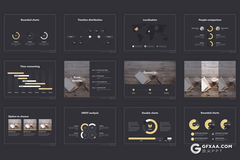 4:3尺寸20页扁平化土豪金配色工作汇报keynote模板 - 顶尖PPT