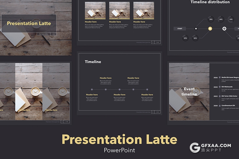 4:3尺寸20页扁平化土豪金配色工作汇报PPT模板 - 顶尖PPT