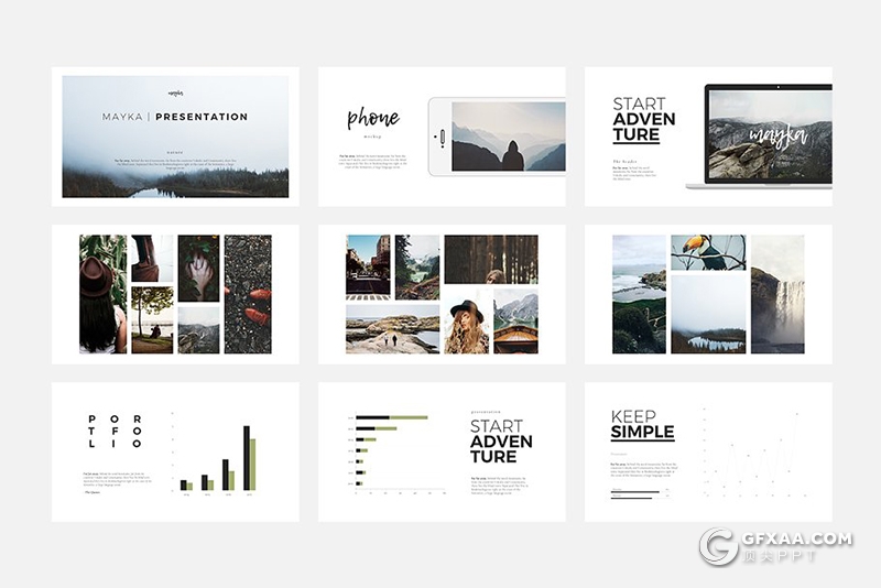 54页极简文艺风格摄影图片展示ppt模板 - 顶尖PPT