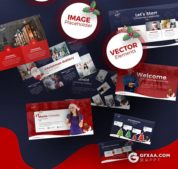 75页精美圣诞节喜庆PPT模板 预设5种配色94个XML配色文件 - 顶尖PPT