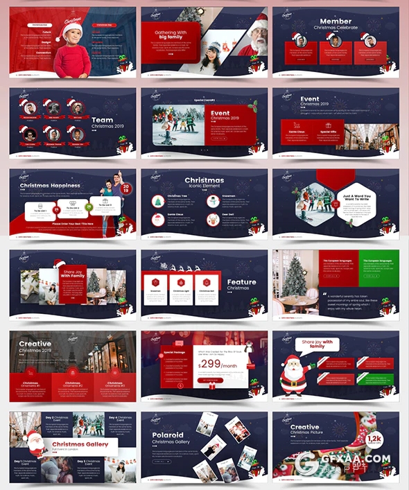 75页精美圣诞节喜庆PPT模板 预设5种配色94个XML配色文件 - 顶尖PPT