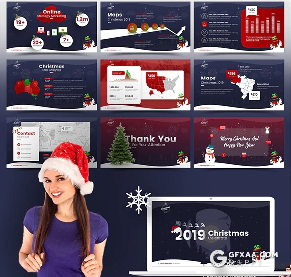 75页精美圣诞节喜庆PPT模板 预设5种配色94个XML配色文件 - 顶尖PPT