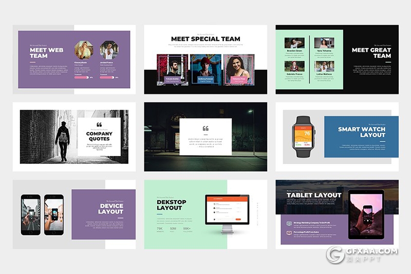 62页国外扁平化彩色时尚杂志风格ppt模板 - 顶尖PPT