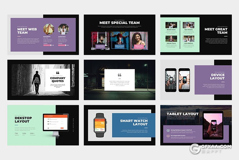 62页国外扁平化彩色时尚杂志风格ppt模板 - 顶尖PPT