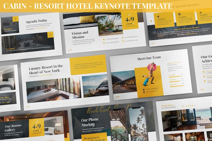 客舱度假村酒店keynote模板 - 顶尖PPT