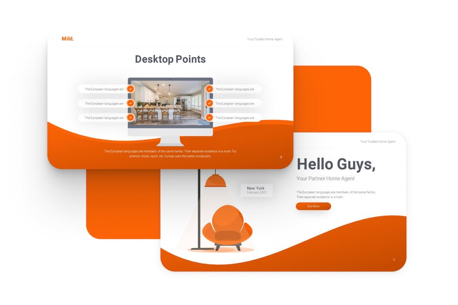 橙色温馨房地产主题PPT模板 - 顶尖PPT