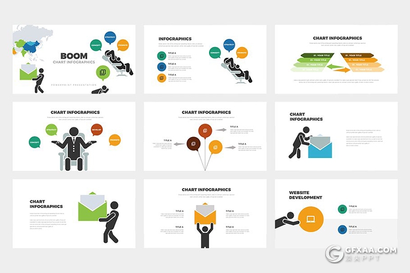 62页扁平化商务逻辑图形图标PPT模板 - 顶尖PPT