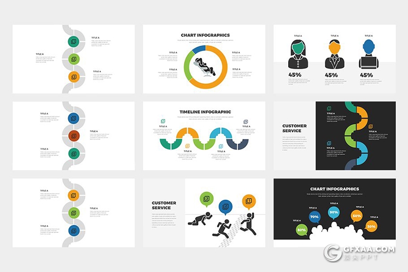 62页扁平化商务逻辑图形图标PPT模板 - 顶尖PPT