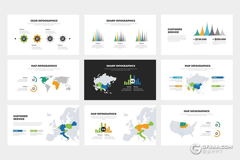 62页扁平化商务逻辑图形图标PPT模板 - 顶尖PPT