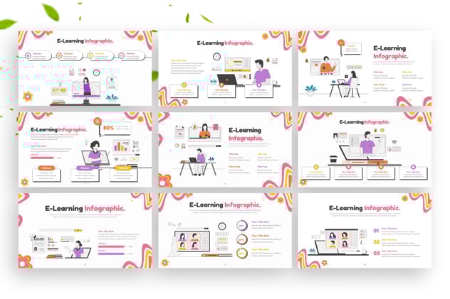 在线教育学习人物学习插画图形PPT模板 - 顶尖PPT