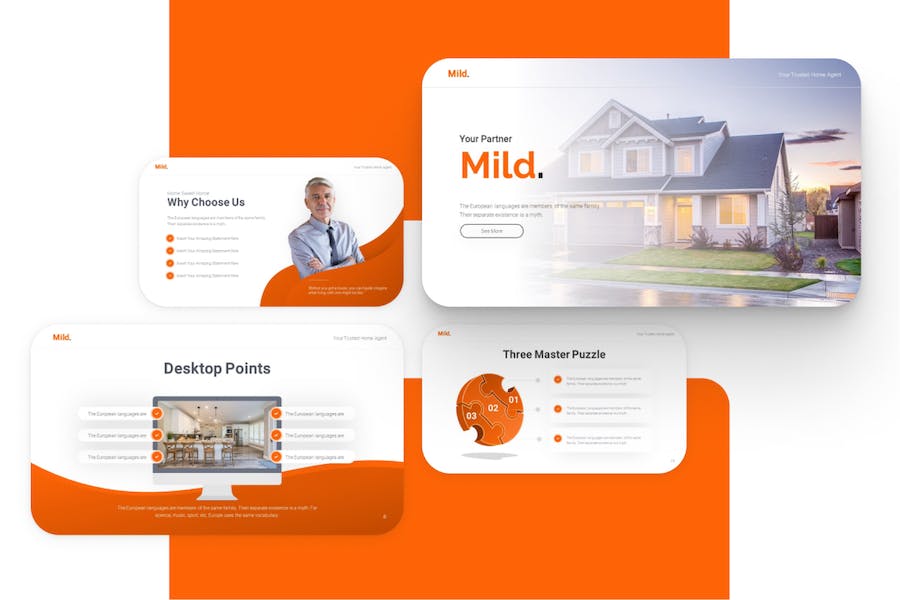 橙色温馨房地产主题PPT模板 - 顶尖PPT