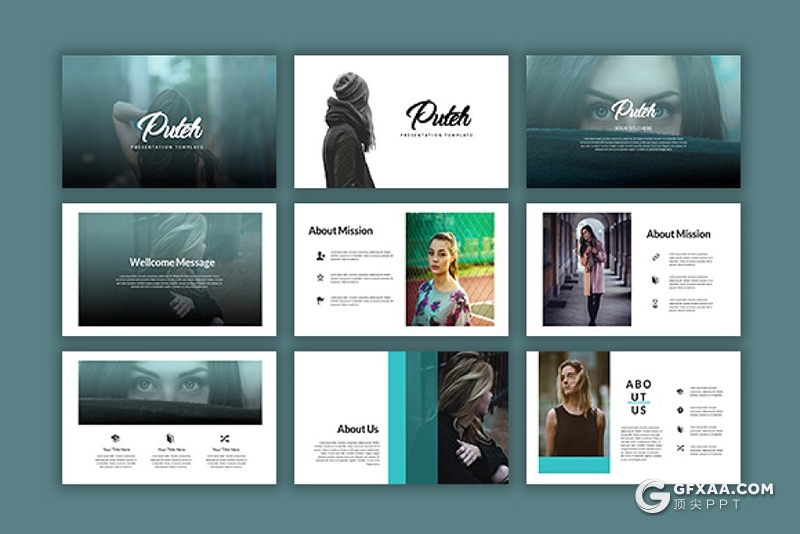 72页简约风格摄影图片模特写真展示ppt模板 - 顶尖PPT