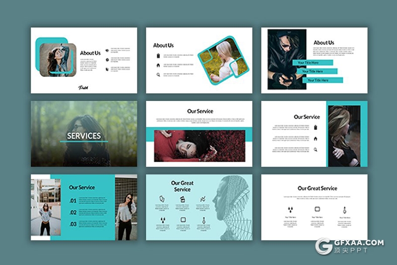 72页简约风格摄影图片模特写真展示ppt模板 - 顶尖PPT