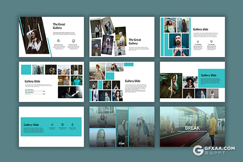72页简约风格摄影图片模特写真展示ppt模板 - 顶尖PPT