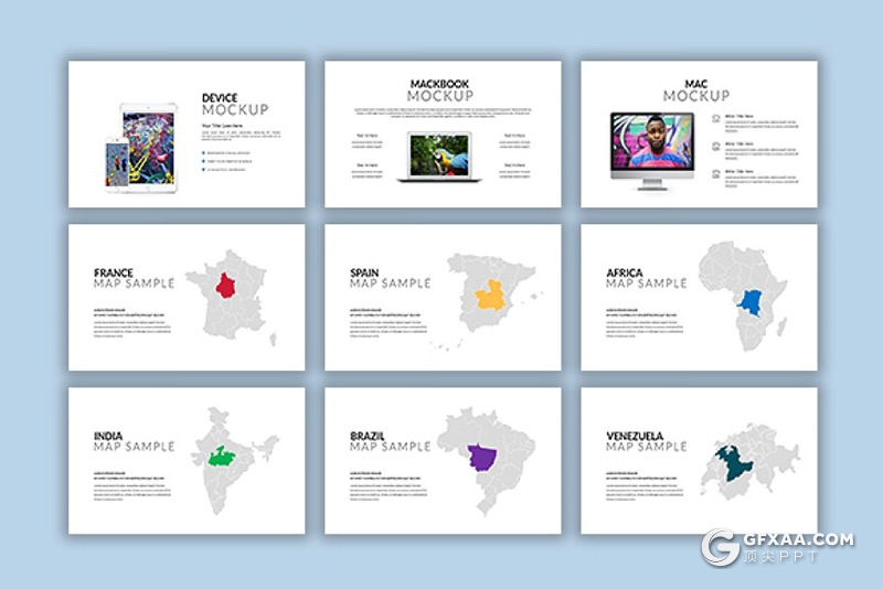 52页简约风格团队介绍各种国家地图展示keynote模板 - 顶尖PPT