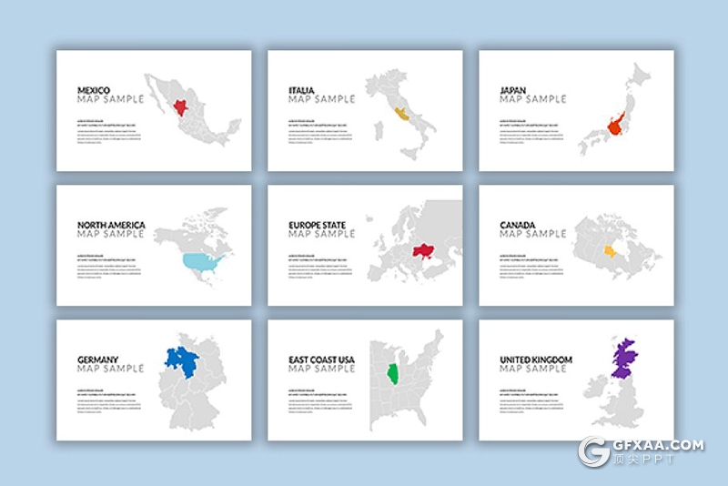 52页简约风格团队介绍各种国家地图展示keynote模板 - 顶尖PPT