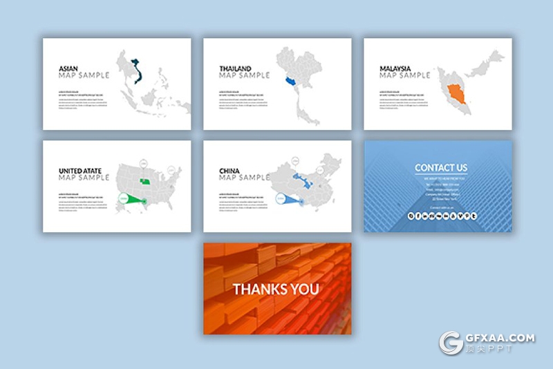 52页简约风格团队介绍各种国家地图展示keynote模板 - 顶尖PPT