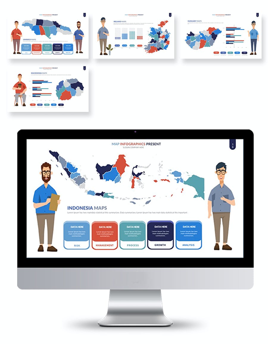 人物插画世界各国地图区域keynote模板 - 顶尖PPT