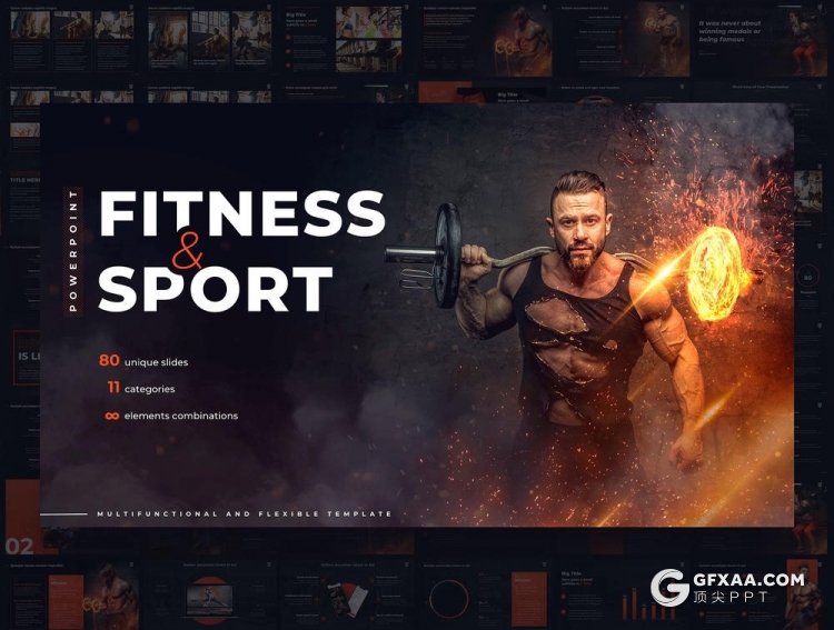 81页暗黑系体育健身锻炼欧美高端PPT模板 - 顶尖PPT