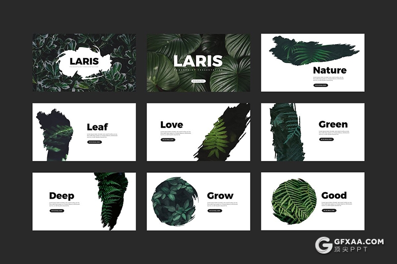 50页水墨笔刷剪影图片占位符文艺风格ppt模板 - 顶尖PPT