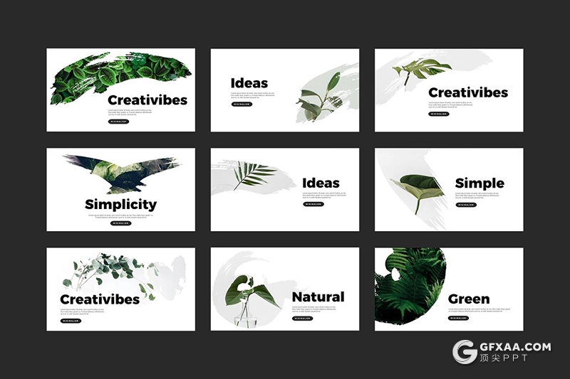 50页水墨笔刷剪影图片占位符文艺风格ppt模板 - 顶尖PPT