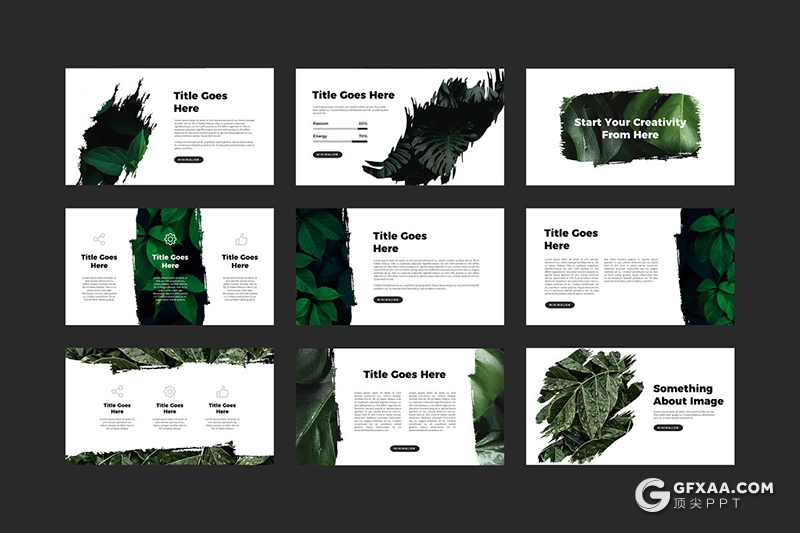 50页水墨笔刷剪影图片占位符文艺风格ppt模板 - 顶尖PPT