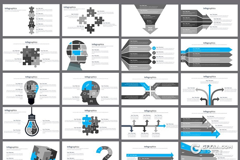 110页蓝色欧美商务图形PPT年终工作总结汇报ppt模板 - 顶尖PPT