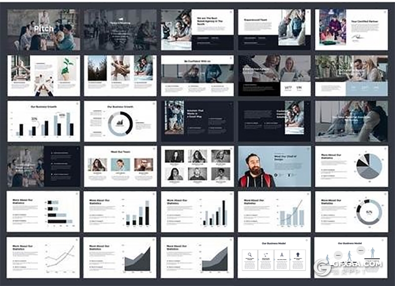 32页扁平化简约商务风格团队介绍PPT模板 - 顶尖PPT