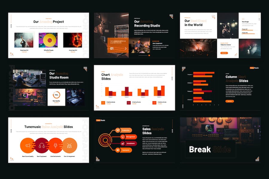 音乐制作行业项目成果展示PPT模板 - 顶尖PPT