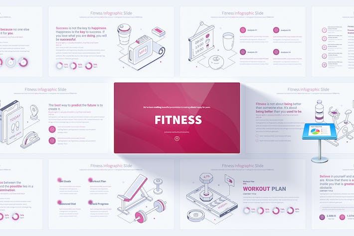 健身器材信息图形插画keynote模板 - 顶尖PPT
