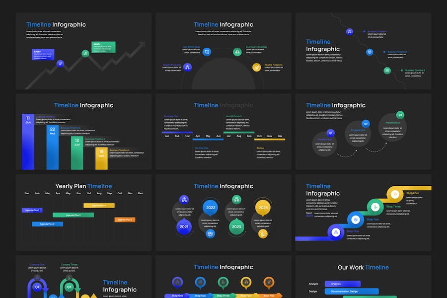 时间轴信息图表展示Keynote模板 - 顶尖PPT