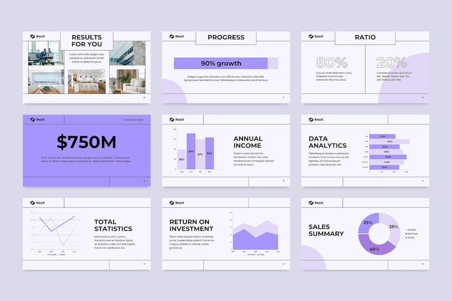 扁平化极简风格房地产装修公司数据分析PPT模板 - 顶尖PPT