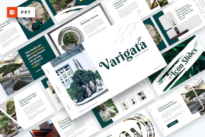 园林艺术盆景树花园主题展示PPT模板 - 顶尖PPT