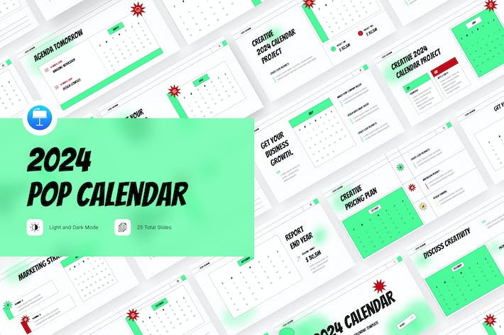 2024流行设计风格新年日历展示keynote模板 - 顶尖PPT