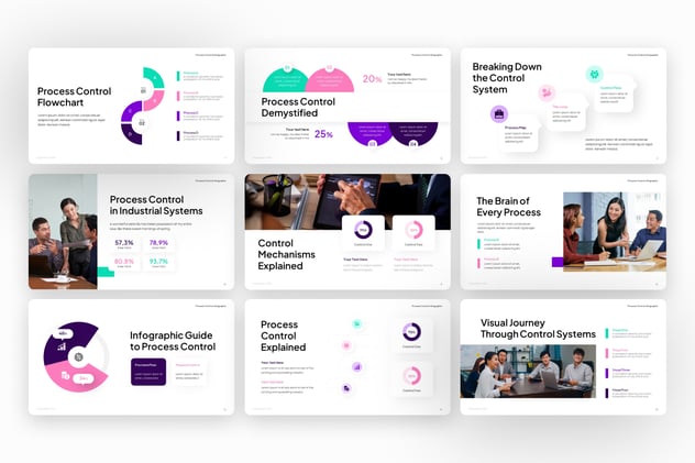 新拟态风格过程控制信息图形PPT模板 - 顶尖PPT