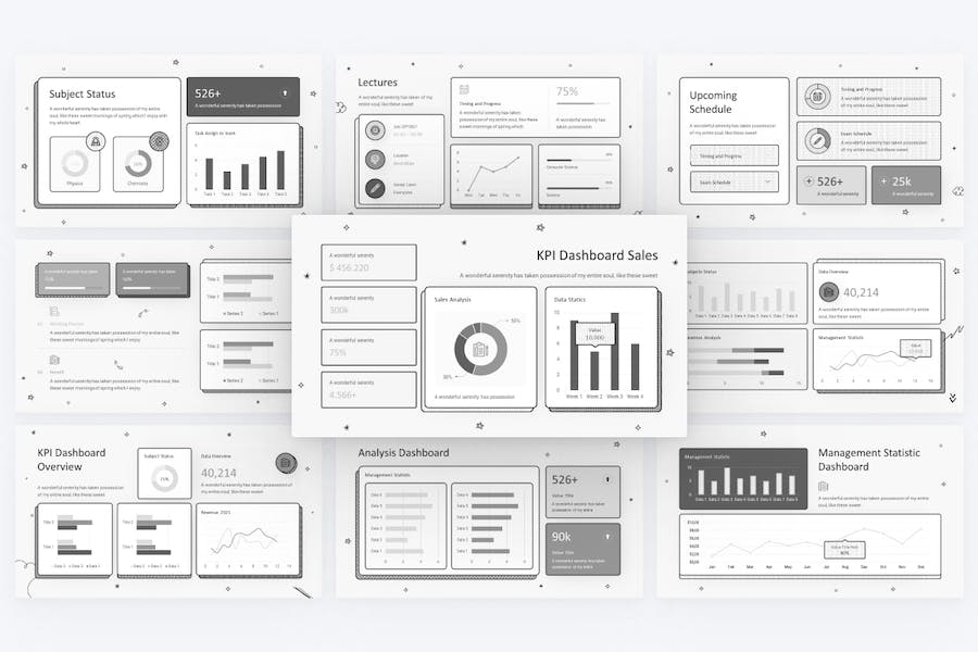 涂鸦风格KPI数据仪表盘PPT模板 - 顶尖PPT